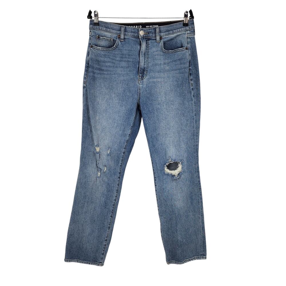 Torrid Medium Wash Distressed High Rise Straight Classic Denim Jeans Size 10